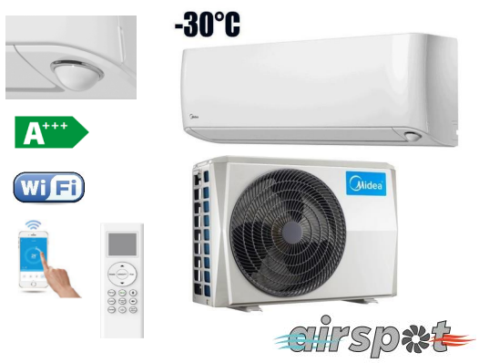SIENINIAI SPLIT TIPO ORAS-ORAS ŠILUMOS SIURBLIAI OASIS PLUS 4,1/2,6kW Midea